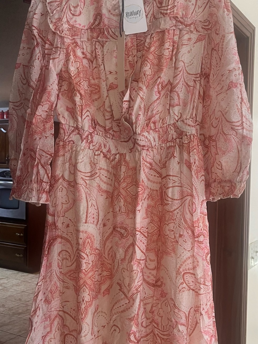 Pinch Pink Paisley Long Sleeve Ruffle-Neck Dress